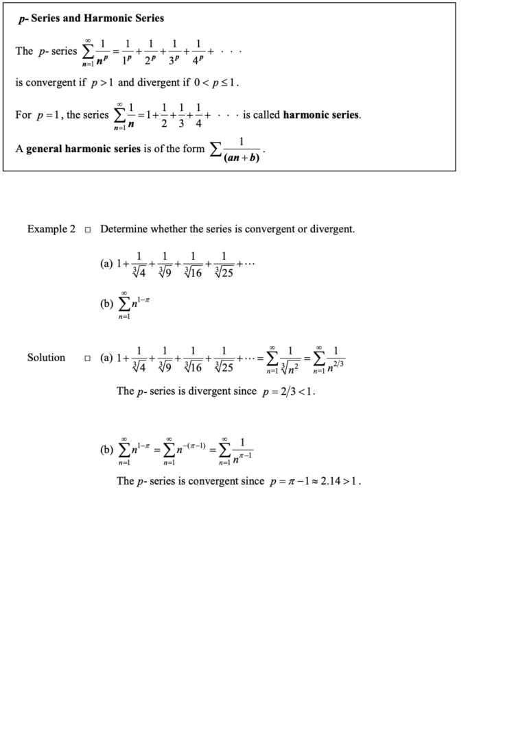 The Integral Test and p-Series in Infinite Sequences and Series